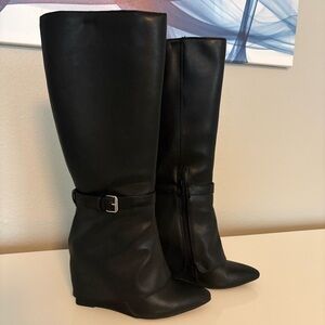 A New Day Target Black Knee-High Wedge Boots Buckle Pointed Toe Sz 6